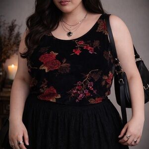 Laura Scott Floral Velvet Women's Top - Black and Red